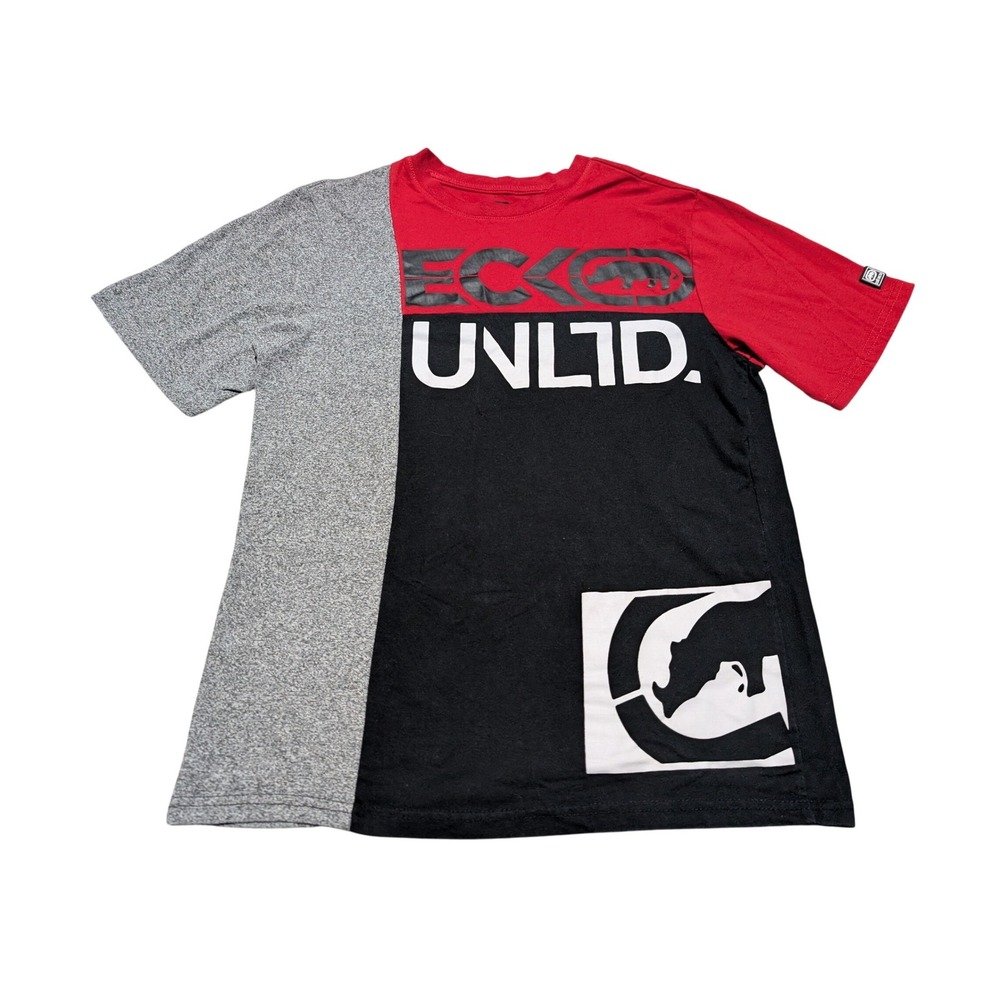 Ecko Unltd Mens Colorblock Graphic Rhino Logo T-Shirt‎ Red Black Grey Small
